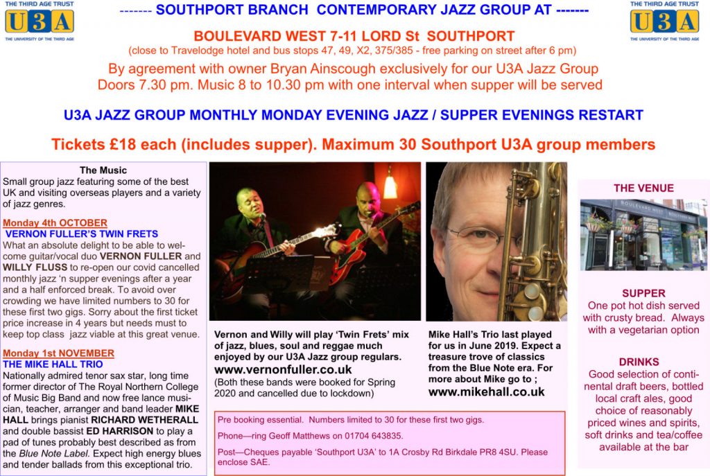 Southport u3a Jazz Group Flyer